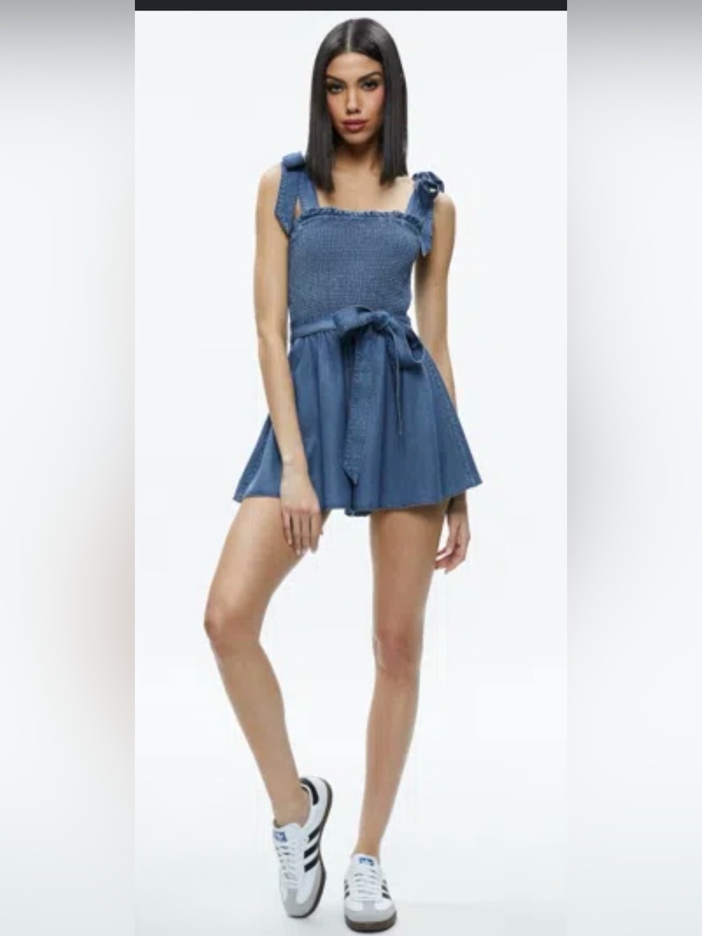 Alice + Olivia Blue Smocked Tie-Waist Romper size 4 -Worn once for about an hour